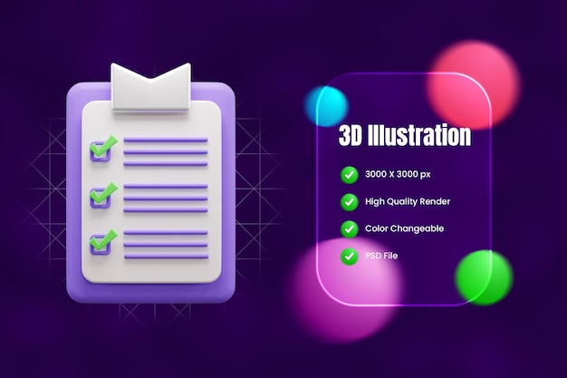 checklist document 3d illustration or Clipboard document 3d illustration