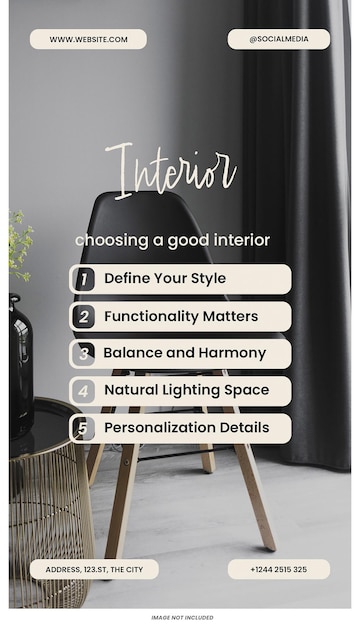 PSD checklist interior moderno con arredi minimalisti modello di storie instagram design psd