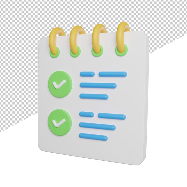 Checklist opmerking controleer zijaanzicht 3d-rendering pictogram illustratie op transparante achtergrond