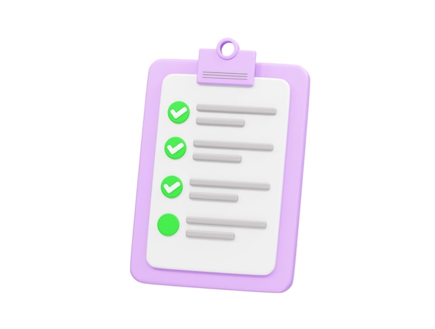 Checklist with completed tasks on a clipboard icon 3d rendering illustration