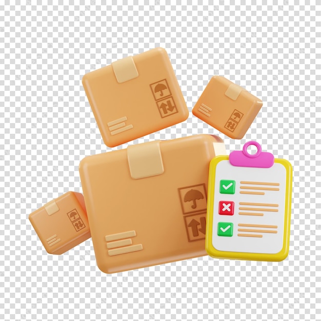 PSD checklist with delivery package icon 3d rendering vector illustraion