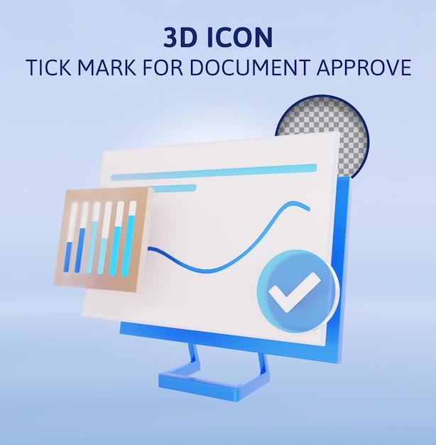 Checkmark for document approve 3d rendering illustation