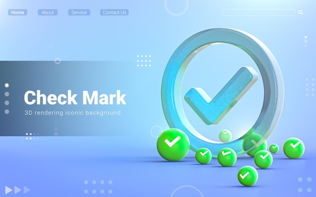 checkmark sign abstract glass bubble iconic background for social banner poster template 3d render
