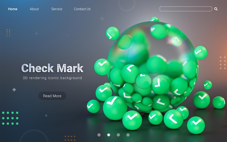 PSD checkmark sign abstract glass bubble iconic background for social banner poster template 3d render