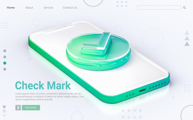 checkmark sign on mobile phone isolated white background 3d render concept for web banner