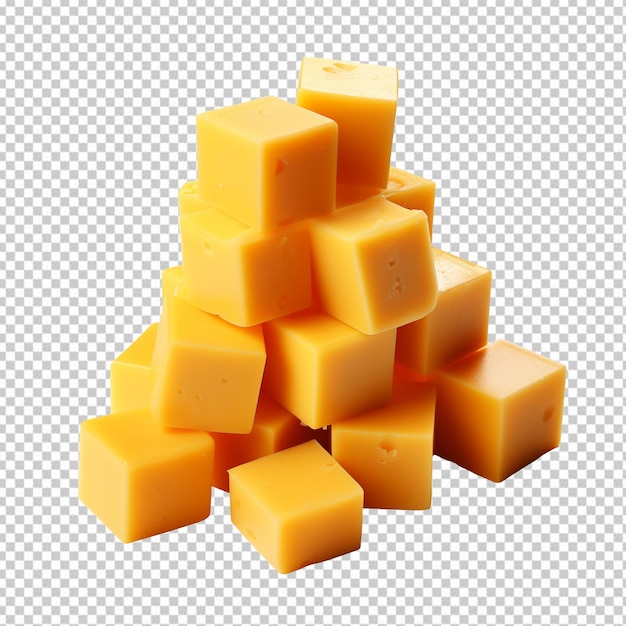 Cheddar cheese cubes isolated on transparent background