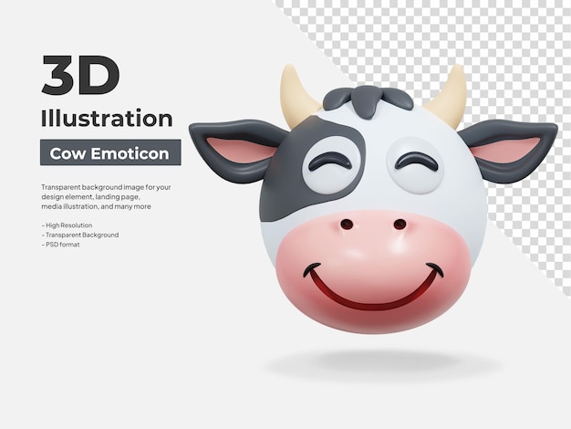 Cheeky smile cow emoticon 3d illustration