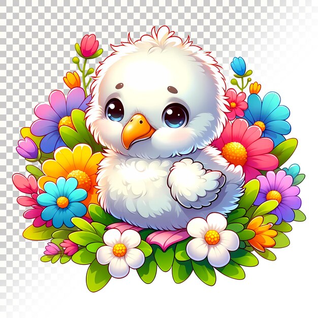 Cheerful Baby Albatross Amongst Colorful Flowers