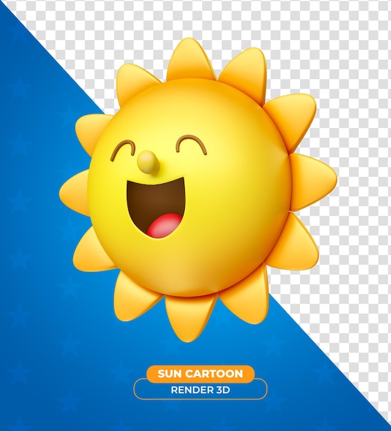 Cheerful cartoon sun on transparent background