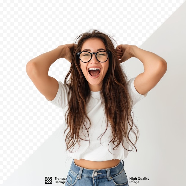 PSD cheerful excited woman against a white isolated background