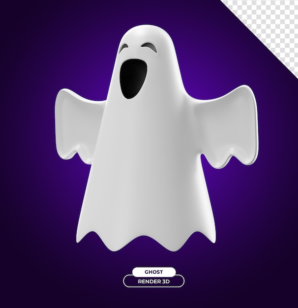 Cheerful ghost for halloween 3d render cartoon illustration with transparent background