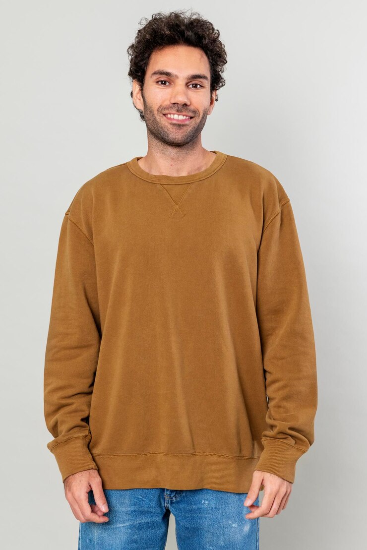 PSD cheerful man in gray sweater mockup