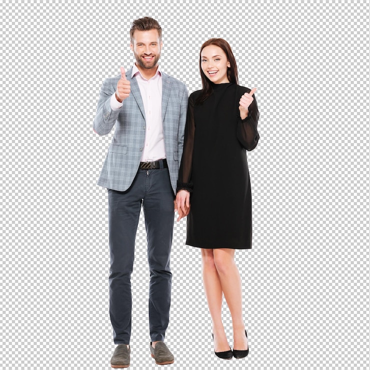 PSD cheerful young loving couple showing thumbs up