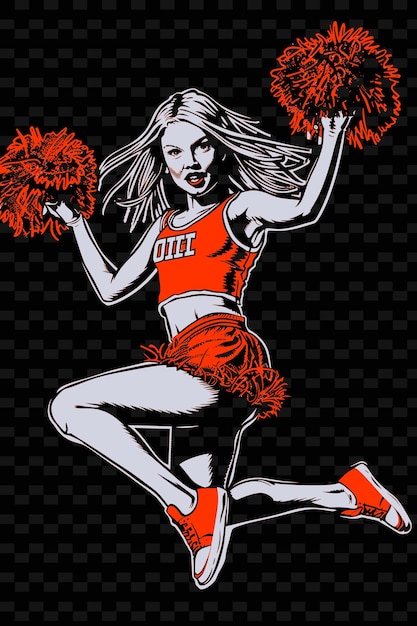 Cheerleaderka Wykonująca Kaskaderstwo W Mundurze I Pom Poms Z Ilustracją Flat 2d Sport Background