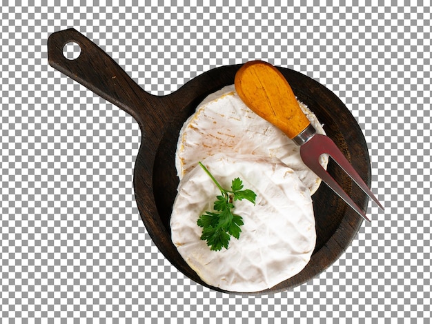 cheese camembert on wooden board with transparent background