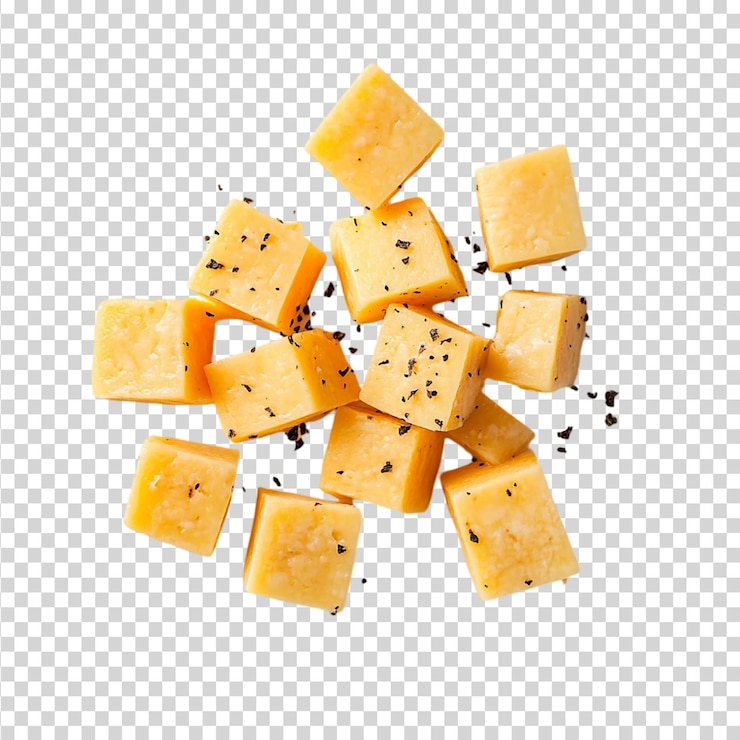 PSD 透明背景上孤立的奶酪立方体