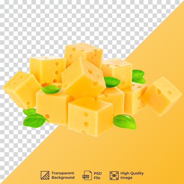 cheese cubes with green leaves