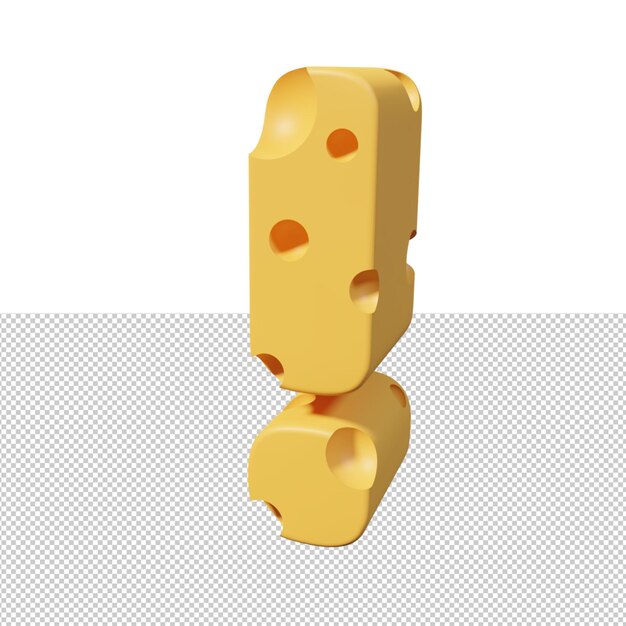 Rendering del carattere 3d del punto esclamativo del formaggio