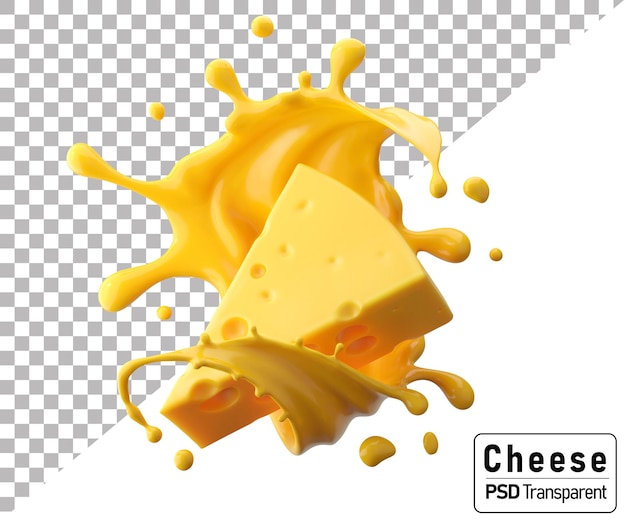 PSD cheese sauce splashing in the air with cheddar cheese