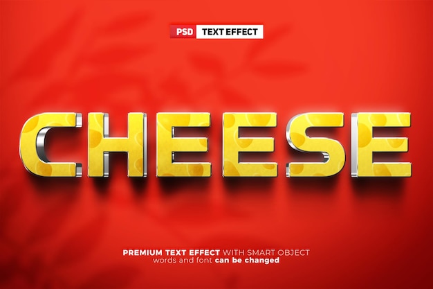 チーズシルバーメタル3d編集可能なテキスト効果のモックアップ