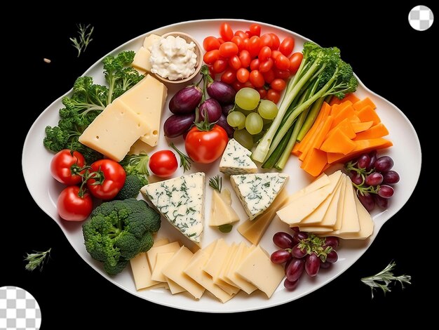 PSD cheese vegetable plate top vies png transparent