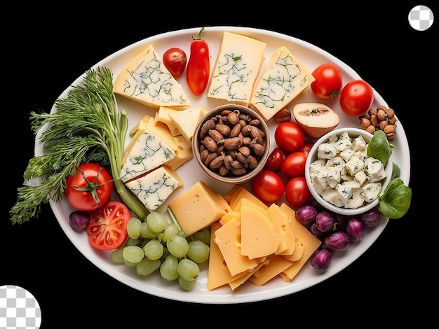 PSD cheese vegetable plate top vies png transparent