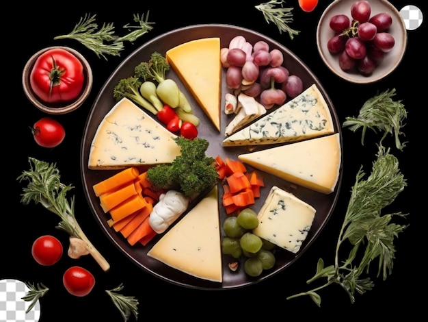 PSD cheese vegetable plate top vies png transparent
