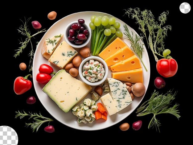 PSD cheese vegetable plate top vies png transparent