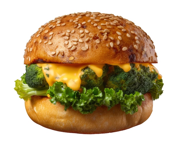 PSD un cheeseburger con broccoli e lattuga su uno sfondo trasparente ia generativa