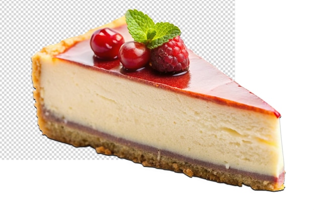 cheesecake z malinami i truskawką na górze