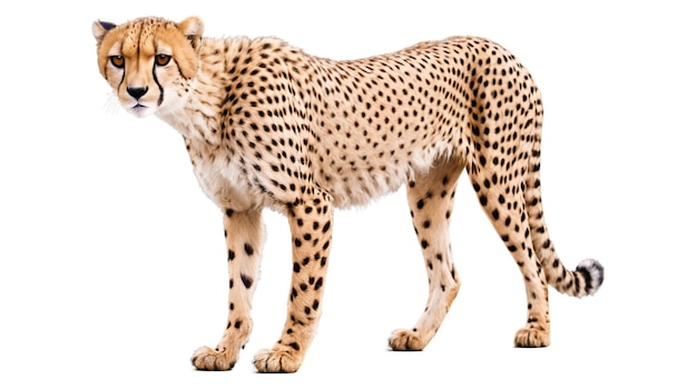 cheetah big cat facing forward on white transparent background