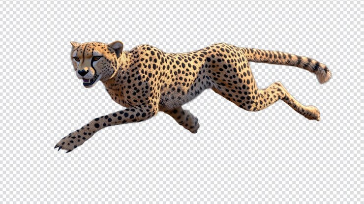 PSD cheetah sprinting across an open field in a natural habitat during daylight hours