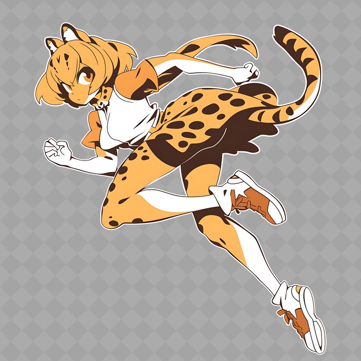 PSD a cheetah with a white hat and a black and white outfit