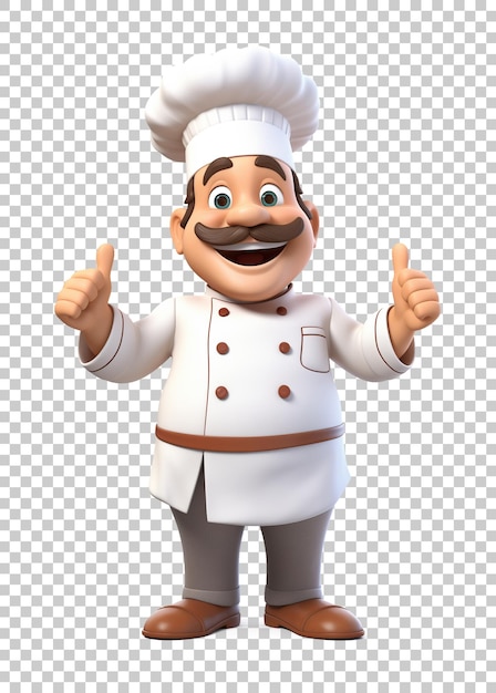 PSD chef personaggio in stile cartone animato 3d isolato su sfondo trasparente