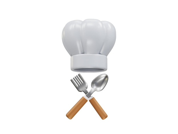chef hat and crossed fork and spoon icon 3d rendering illustration