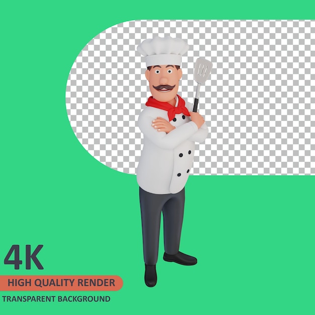 PSD lo chef tiene in mano un utensile da cucina rendering 3d della modellazione del personaggio