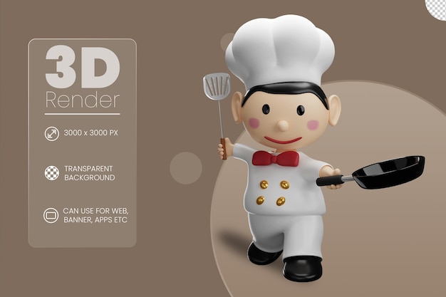 PSD chef holding frying pan 3d illustration