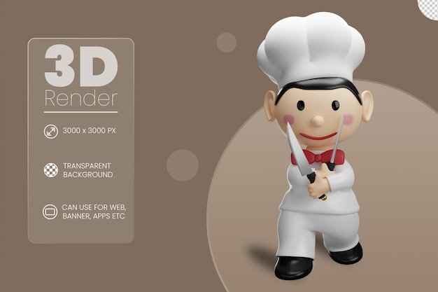 chef holding knife 3d illustration