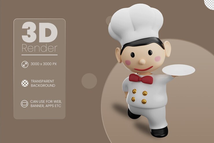 PSD 접시를 들고 요리사 3d 그림