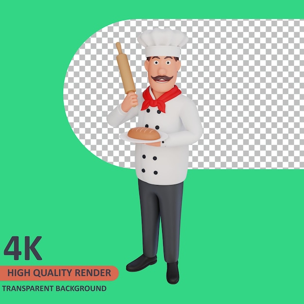 PSD lo chef sta portando la torta rendering 3d della modellazione del personaggio