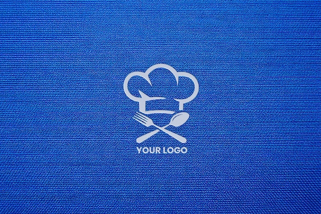 chef logo design on blue background with culinary symbols for restaurant branding