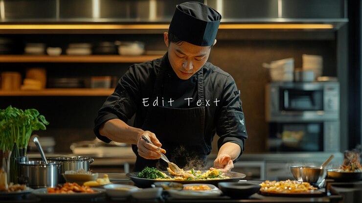 PSD 셰프 는 전문적 인 부 에서 맛있는 음식 을 신중 히 준비 하고 있다