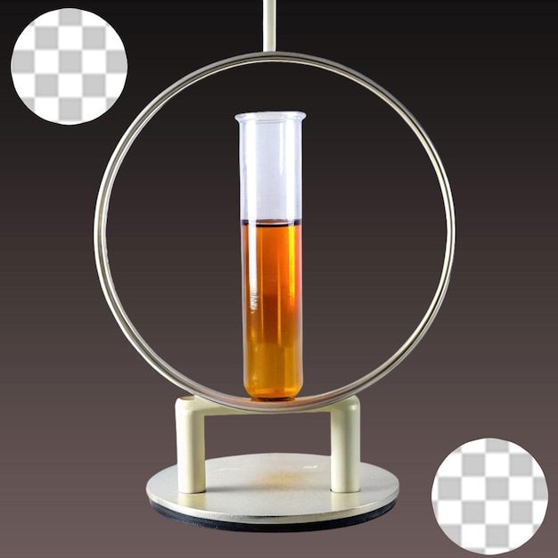 PSD chemical laboratory stand with glass flask on transparent background