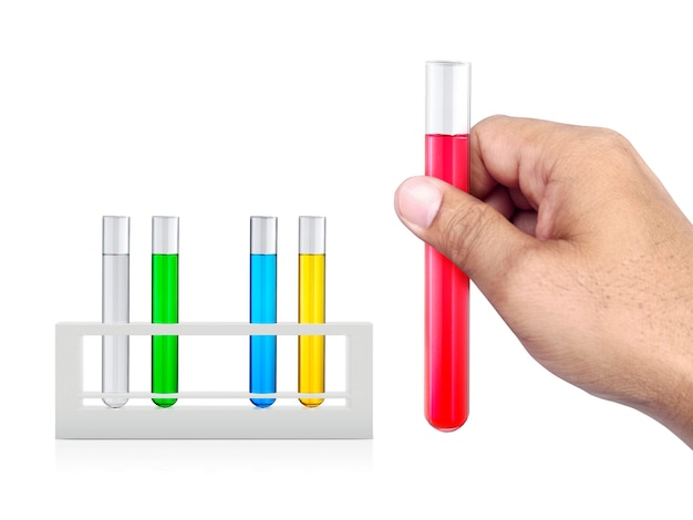 PSD chemiczna probówka w ręku na przezroczystym tle.