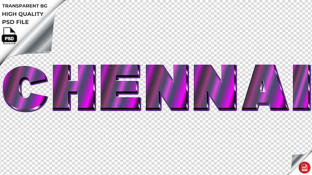 Chennai typography purple light text metalic psd transparent