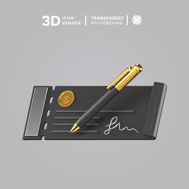 PSD cheque black 3d illustration rendering 3d icon colored isolated