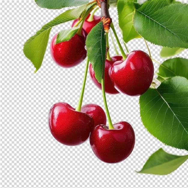 PSD cherries on a branch with a white background