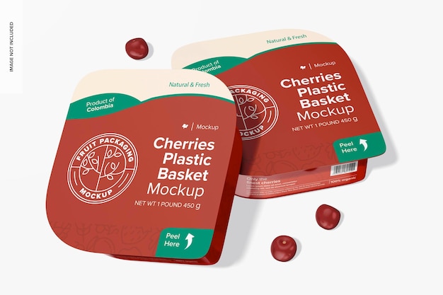 Cherries plastic baskets mockup