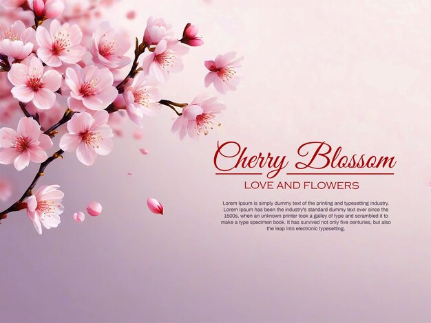 PSD cherry blossom banner design realistic pink flowers