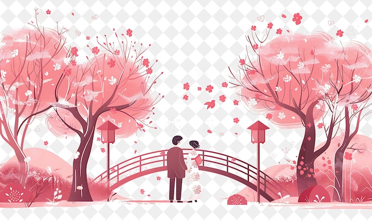 PSD チェリーブローサム・フェスティバル (cherry blossom festival) 2dフラット・アート・イラストレーション